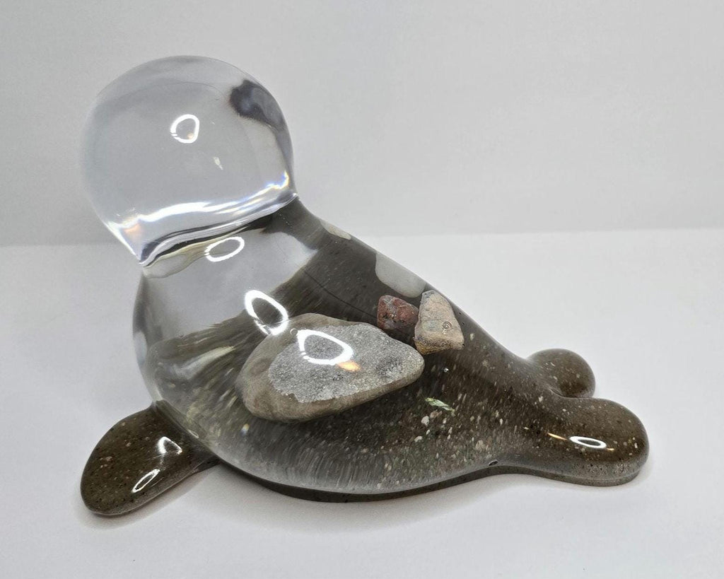 Petoskey Stone Seal Figurine, Charlevoix Stone Sculpture, Great Lakes Rocks Gift, Gift for Rock Hunter, Gift for Seal Lover