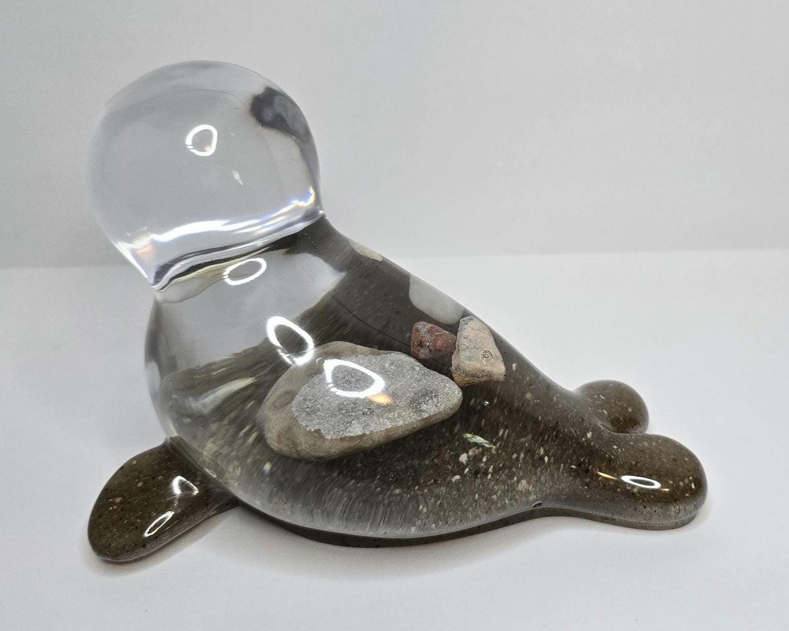 Petoskey Stone Seal Figurine, Charlevoix Stone Sculpture, Great Lakes Rocks Gift, Gift for Rock Hunter, Gift for Seal Lover