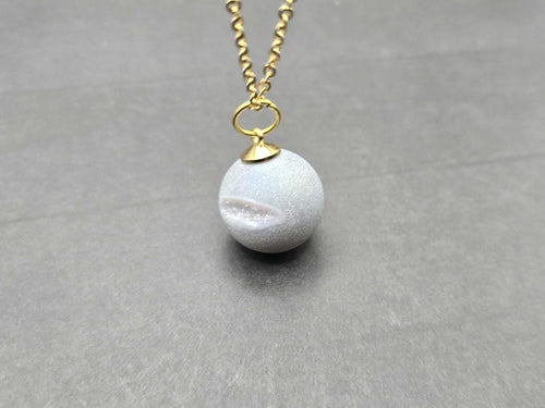 Gray Necklace Geode Necklace Druzy Necklace Grey Agate Diamond Crystal Natural Gemstone Quartz Gift for Women Girlfriend Wife Stone 20" Gold