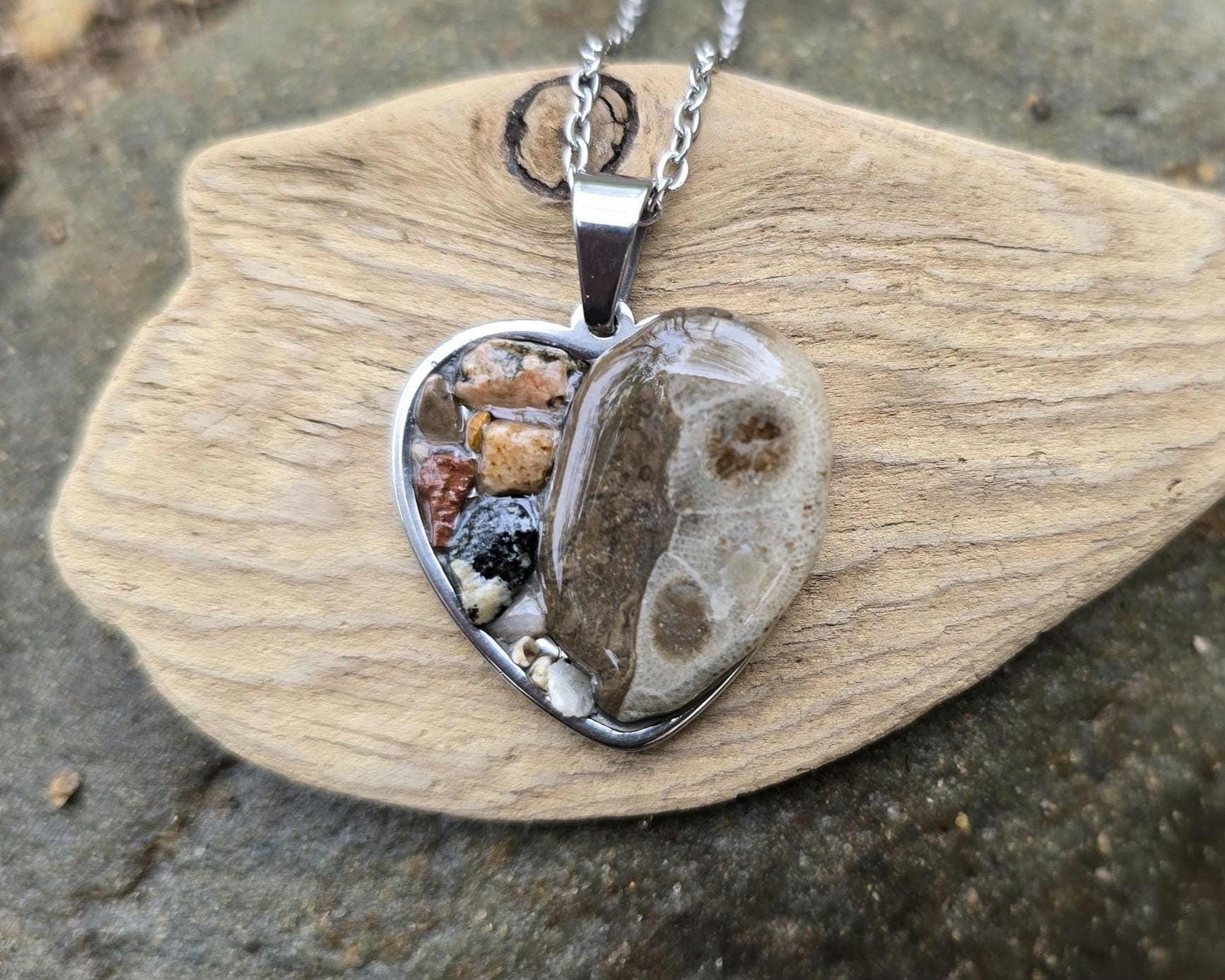 Petoskey Stone Heart Necklace, Rocks Collection from Lake Michigan & Lake Superior