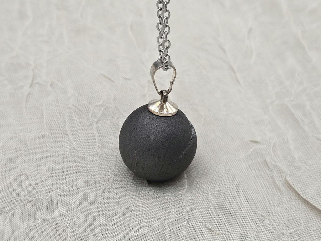 Black Geode Druzy Necklace, Gray Agate Jewelry, Diamond Crystal Gemstone, Quartz Gift for Girlfriend or Wife, 18" Stainless Steel