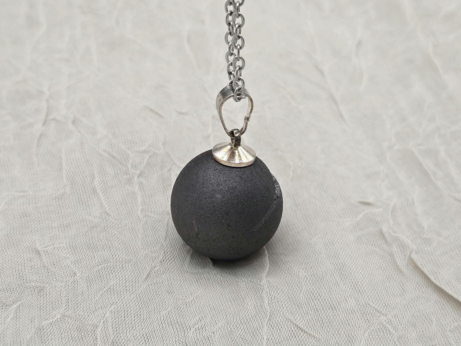 Black Geode Druzy Necklace, Gray Agate Jewelry, Diamond Crystal Gemstone, Quartz Gift for Girlfriend or Wife, 18" Stainless Steel