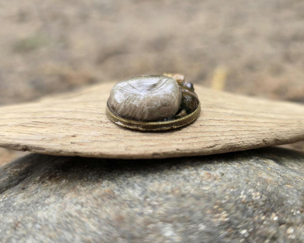 Petoskey Stone Antique Oval Necklace with Collection of Rocks from the Michigan Great Lakes