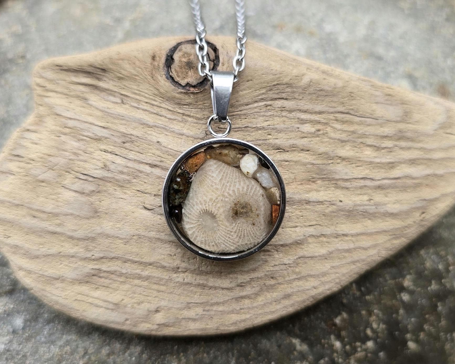 Petoskey Stone Necklace with rocks from the Great Lakes
