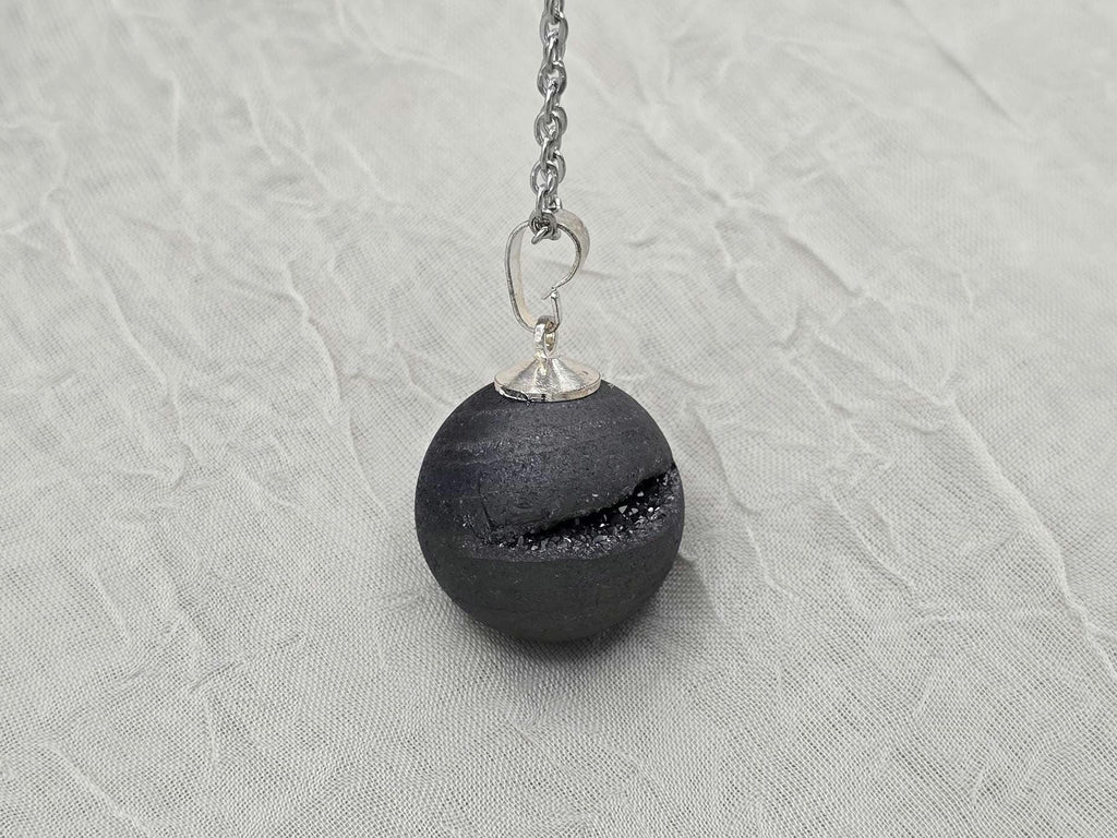 Black Geode Druzy Necklace, Gray Agate Quartz, Diamond Crystal Gemstone, Gift for Girlfriend or Wife, Stainless Steel