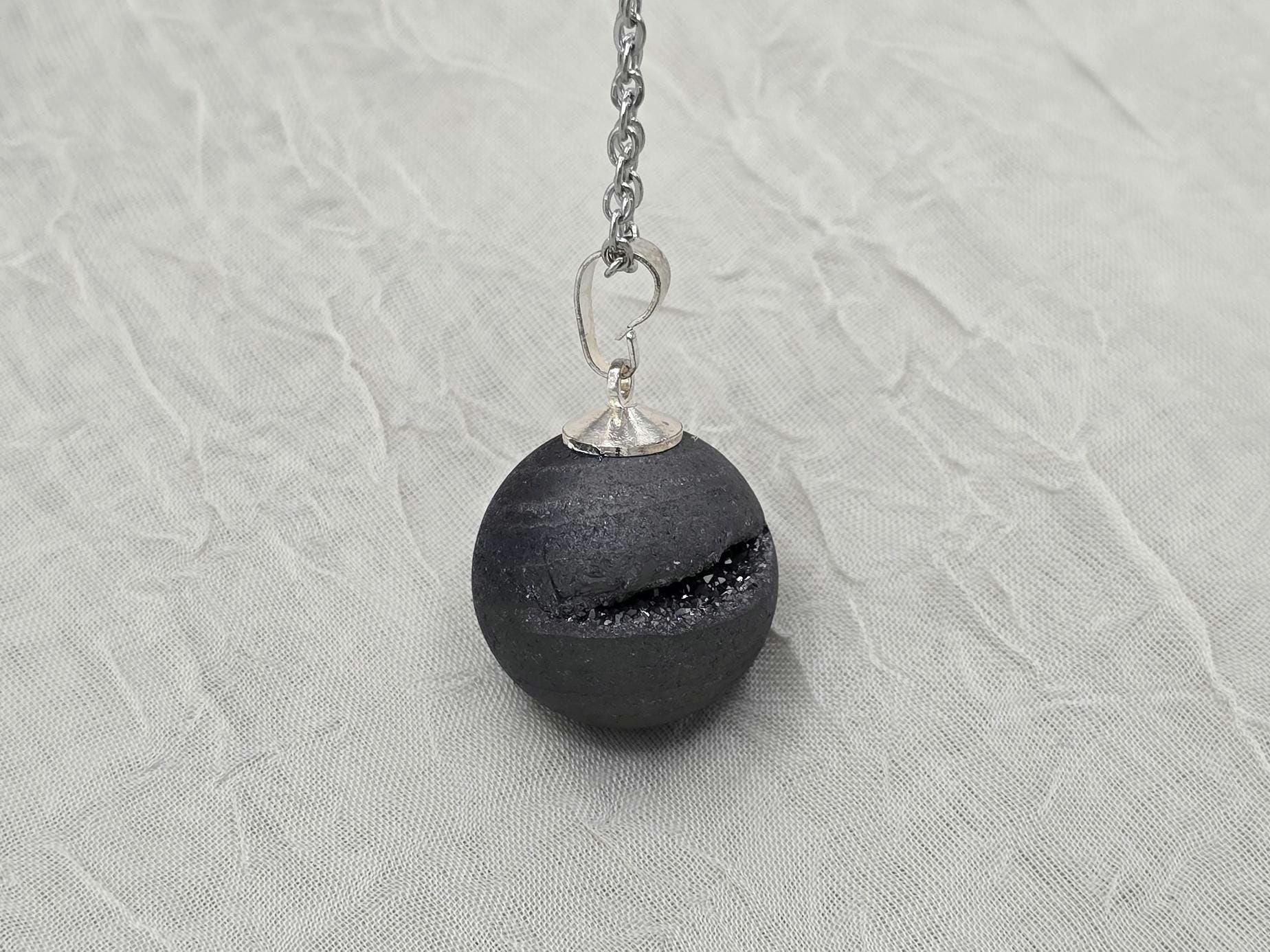 Black Geode Druzy Necklace, Gray Agate Quartz, Diamond Crystal Gemstone, Gift for Girlfriend or Wife, Stainless Steel