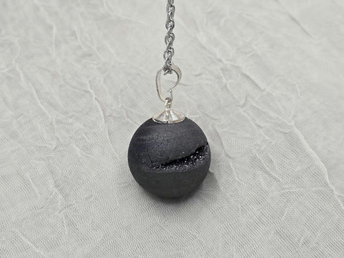 Black Geode Druzy Necklace, Gray Agate Quartz, Diamond Crystal Gemstone, Gift for Girlfriend or Wife, Stainless Steel