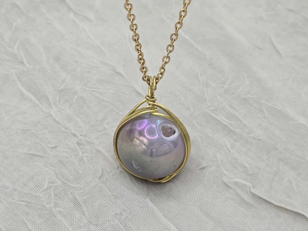 Pearl Necklace Geode Necklace Druzy Necklace Agate Diamond Crystal Natural Gemstone Quartz Gift for Women Girlfriend Wife Stone 20" Gold