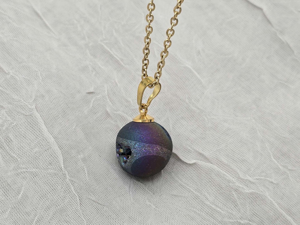 Rainbow Necklace Geode Necklace Druzy Necklace Agate Diamond Crystal Natural Gemstone Quartz Gift for Women Girlfriend Wife Stone 20" Gold