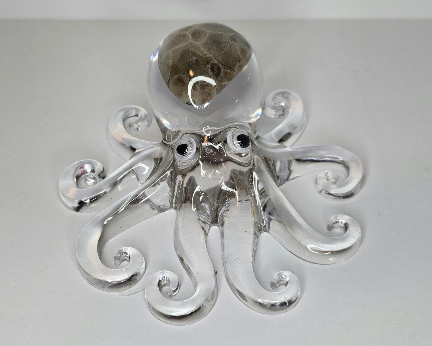 Petoskey Stone Octopus Figurine, Octopus Rock Sculpture, Great Lakes Rocks Gift, Gifts for Rock Hunter, Gift for Octopus Lover
