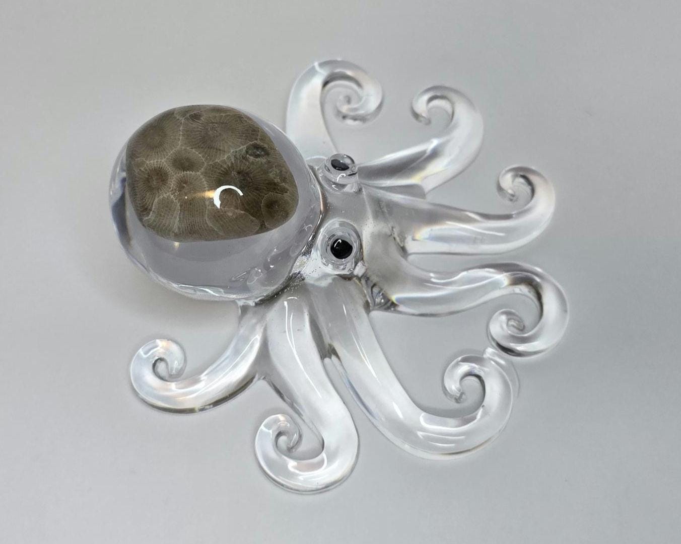 Petoskey Stone Octopus Figurine, Octopus Rock Sculpture, Great Lakes Rocks Gift, Gifts for Rock Hunter, Gift for Octopus Lover
