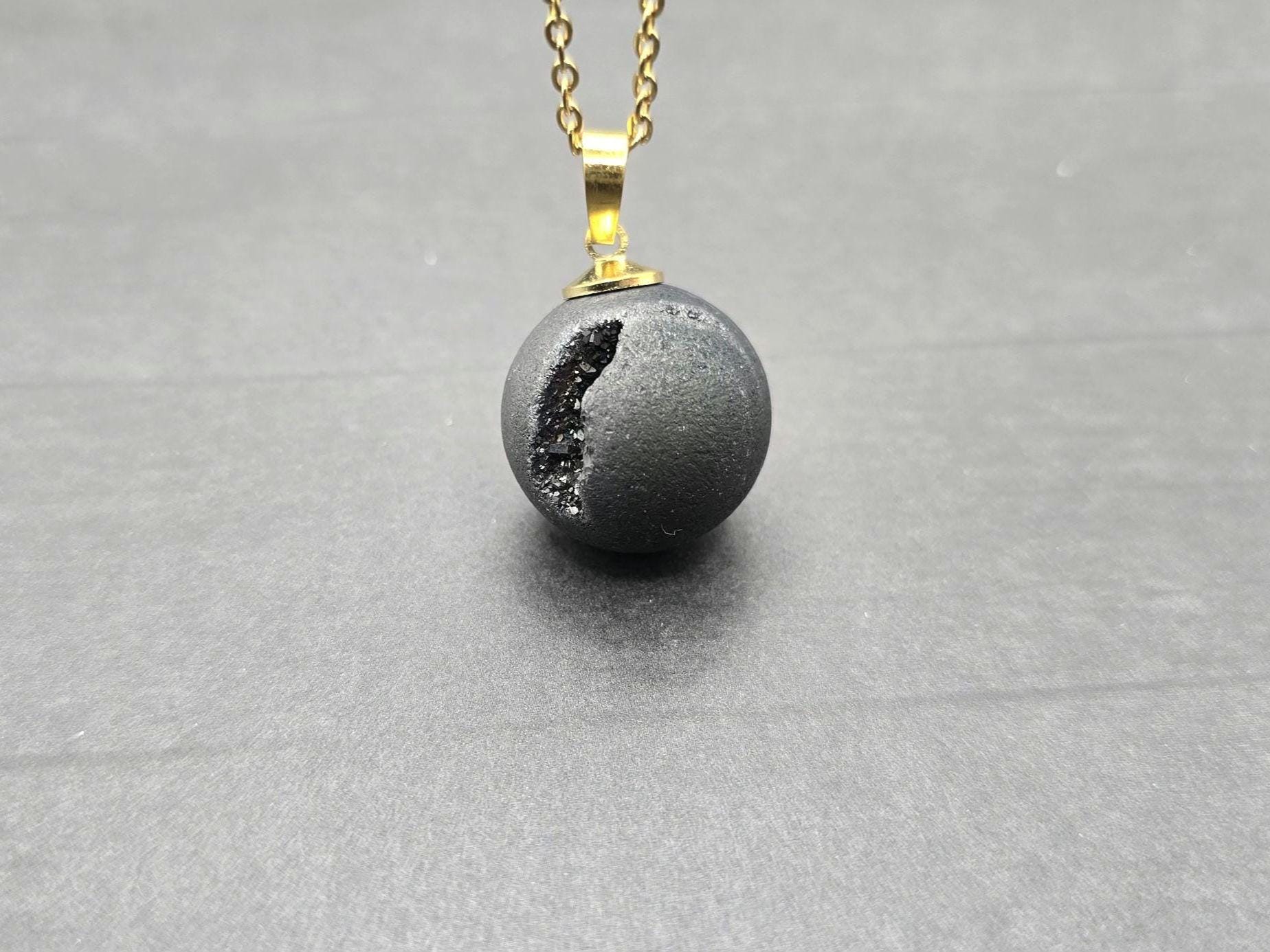 Black Geode Druzy Necklace, Onyx Agate Diamond Crystal, Natural Gemstone Quartz, Gift for Wife or Girlfriend