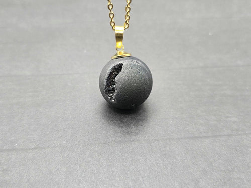 Black Geode Druzy Necklace, Onyx Agate Diamond Crystal, Natural Gemstone Quartz, Gift for Wife or Girlfriend