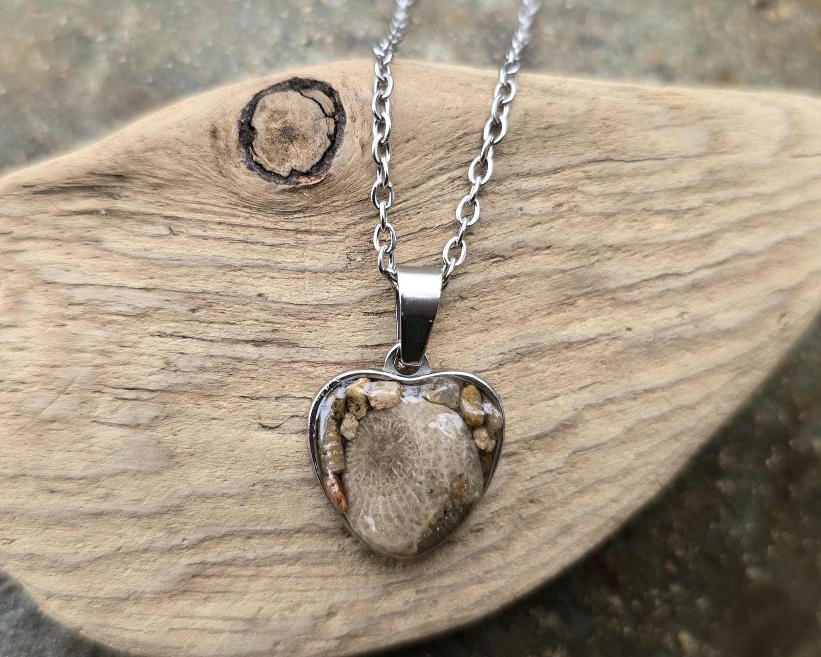Petoskey Stone Heart Necklace, Rocks from Michigan Great Lakes