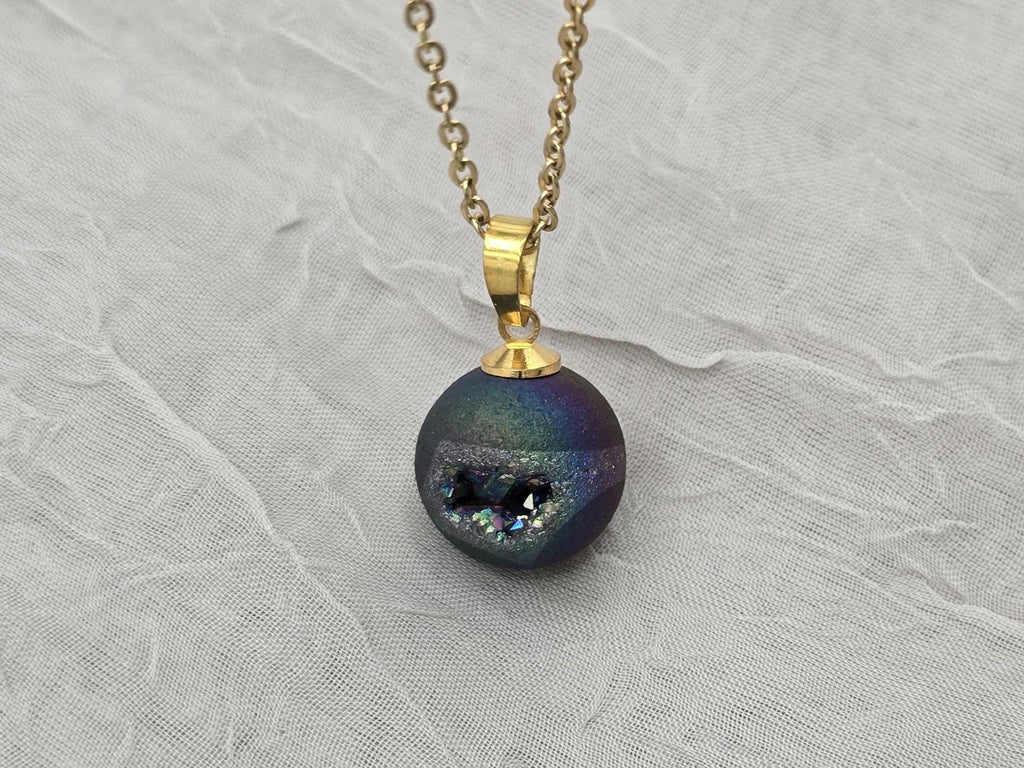 Rainbow Necklace Geode Necklace Druzy Necklace Agate Diamond Crystal Natural Gemstone Quartz Gift for Women Girlfriend Wife Stone 20" Gold