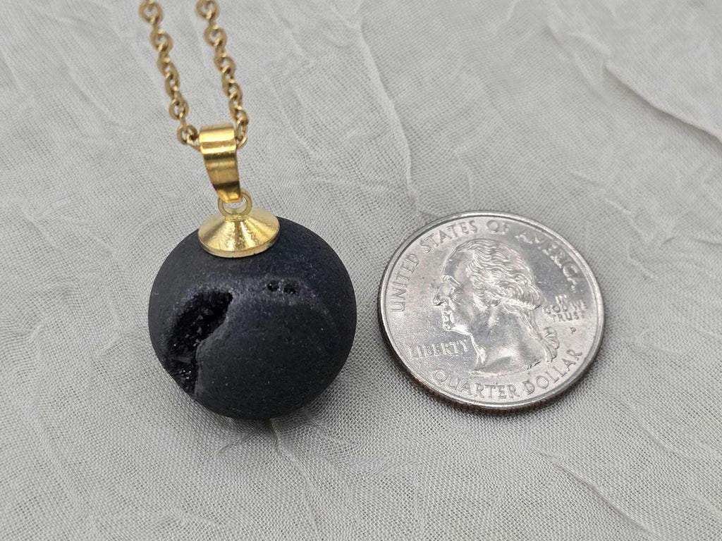 Black Geode Druzy Necklace, Onyx Agate Diamond Crystal, Natural Gemstone Quartz, Gift for Wife or Girlfriend