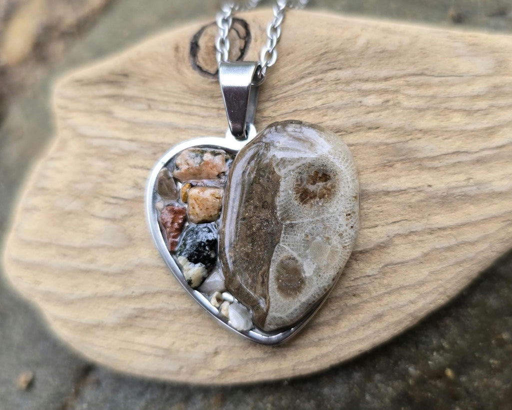Petoskey Stone Heart Necklace, Rocks Collection from Lake Michigan & Lake Superior