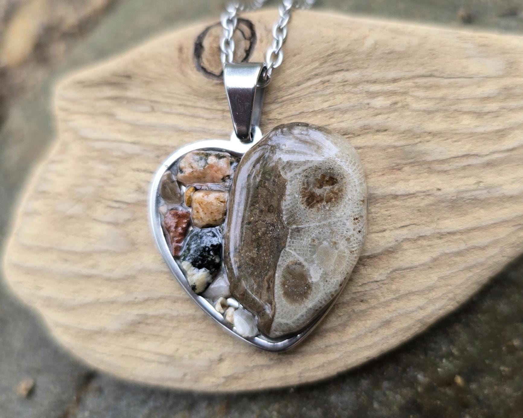 Petoskey Stone Heart Necklace, Rocks Collection from Lake Michigan & Lake Superior