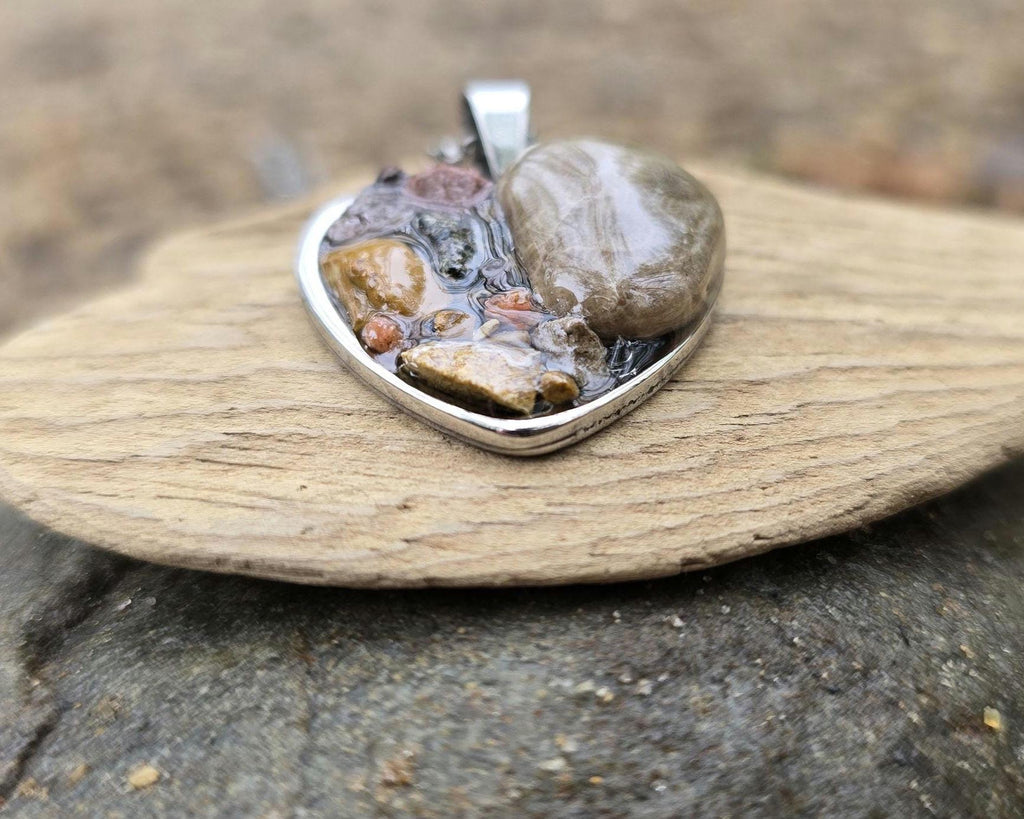 Petoskey Stone Heart Necklace, Rocks from Lake Michigan & Lake Superior