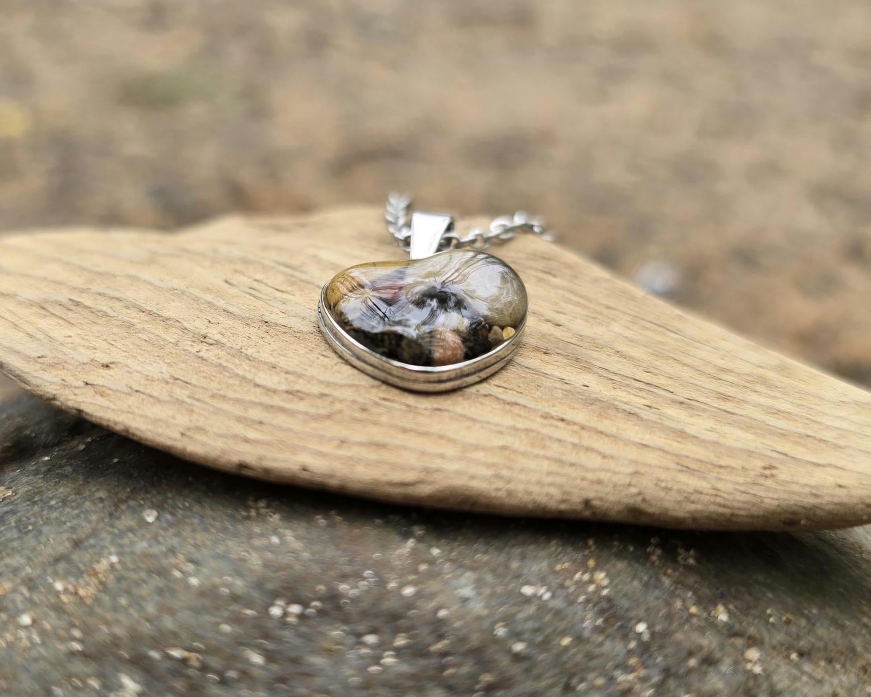 Petoskey Stone Small Heart Fossil Necklace with Rocks from Michigan Great Lakes