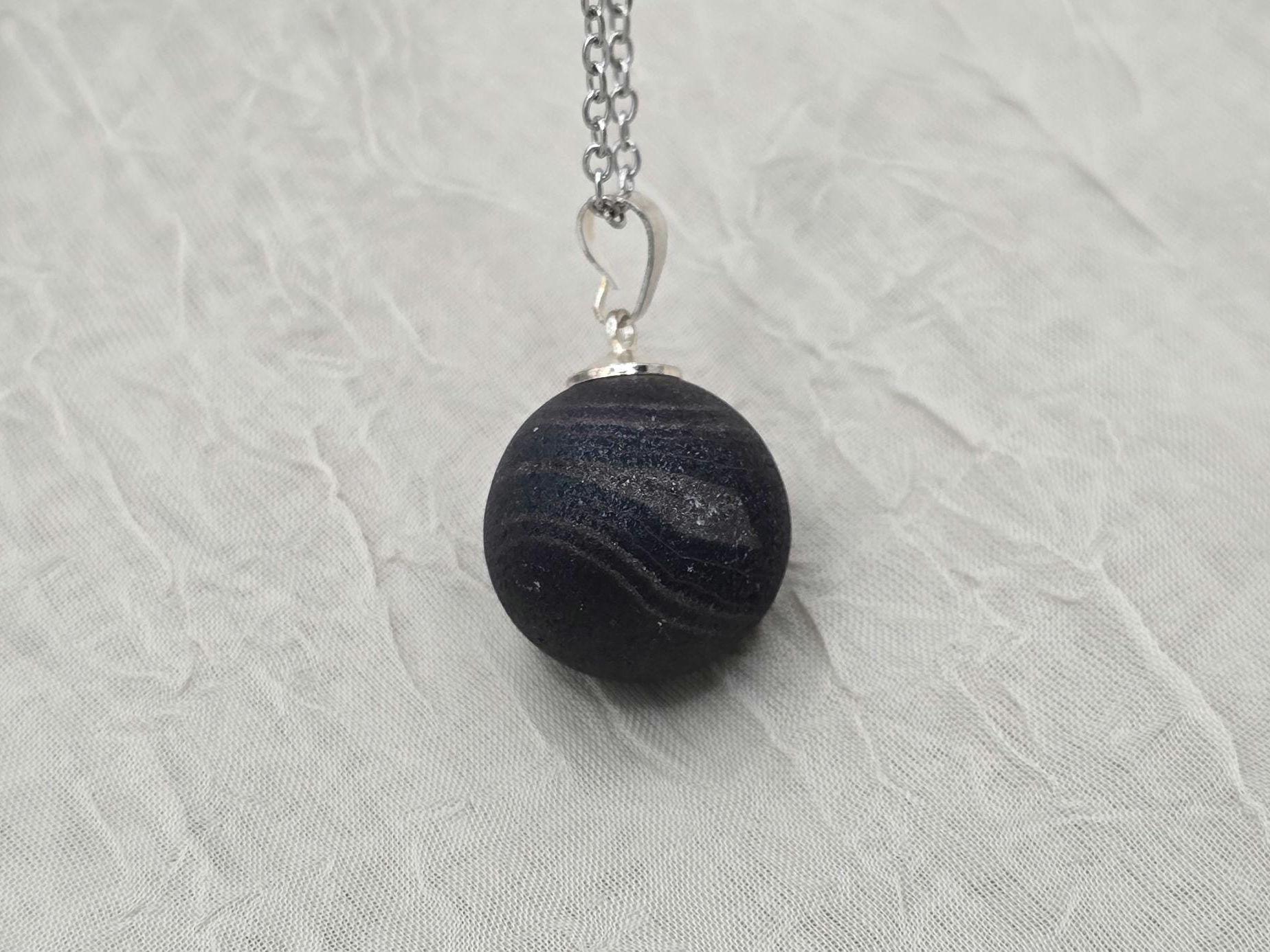 Black Geode Druzy Necklace, Gray Agate Quartz, Diamond Crystal Gemstone, Gift for Girlfriend or Wife, Stainless Steel