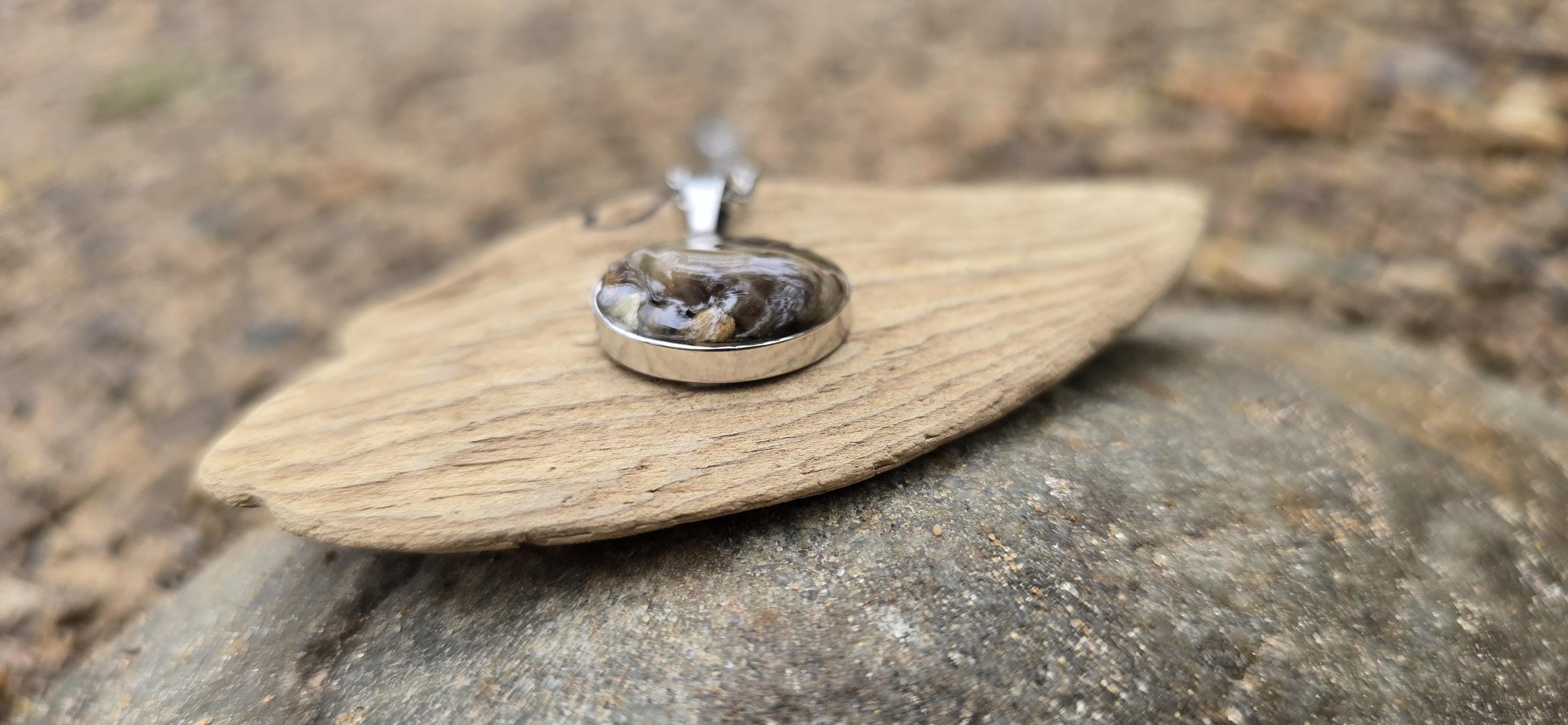 Petoskey Stone Circle Charm Necklace with Rocks from the Great Lakes