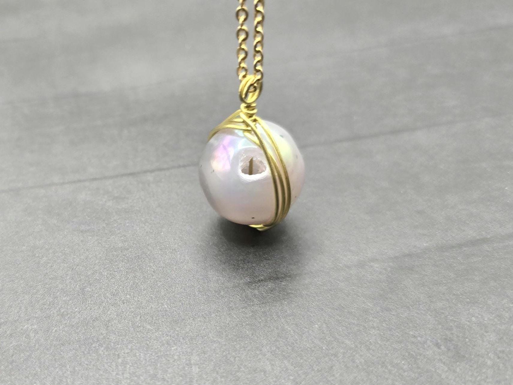 Pearl Necklace Geode Necklace Druzy Necklace Agate Diamond Crystal Natural Gemstone Quartz Gift for Women Girlfriend Wife Stone 20" Gold