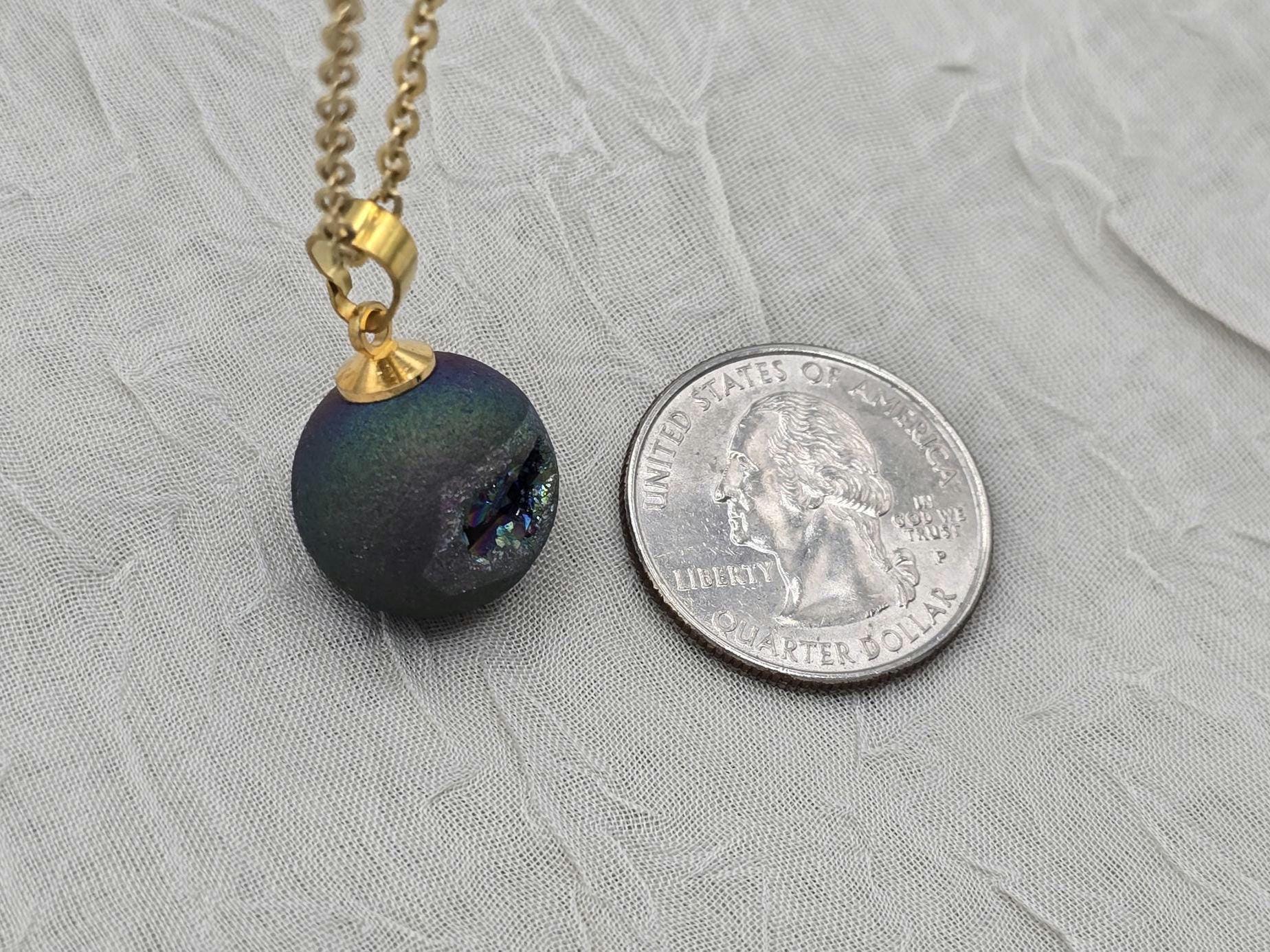 Rainbow Necklace Geode Necklace Druzy Necklace Agate Diamond Crystal Natural Gemstone Quartz Gift for Women Girlfriend Wife Stone 20" Gold