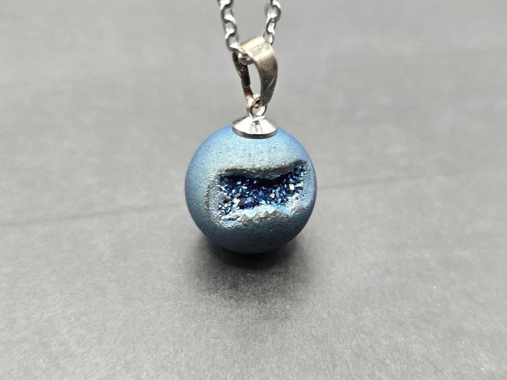 Sapphire Necklace Geode Necklace Druzy Necklace Blue Agate Diamond Crystal Gemstone Quartz Gift for Women Girlfriend Wife 18 Stainless Steel
