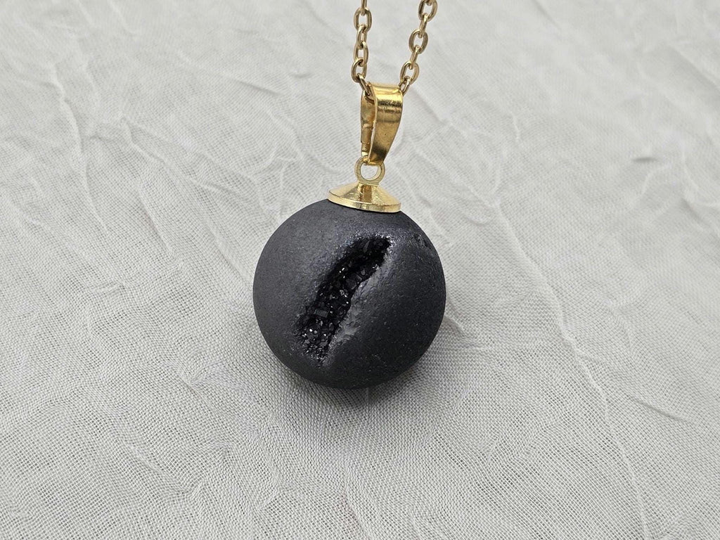Black Geode Druzy Necklace, Onyx Agate Diamond Crystal, Natural Gemstone Quartz, Gift for Wife or Girlfriend