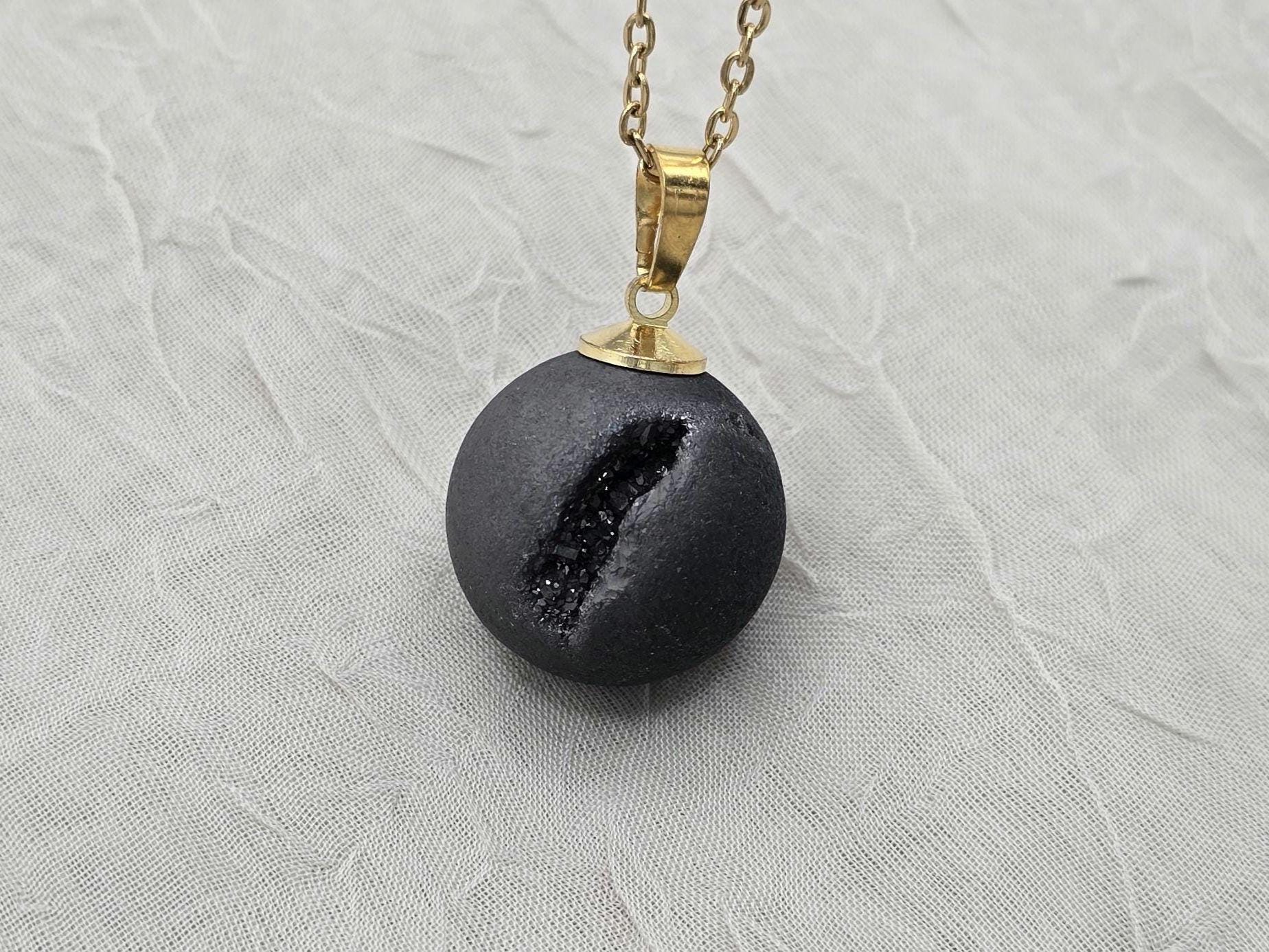 Black Geode Druzy Necklace, Onyx Agate Diamond Crystal, Natural Gemstone Quartz, Gift for Wife or Girlfriend