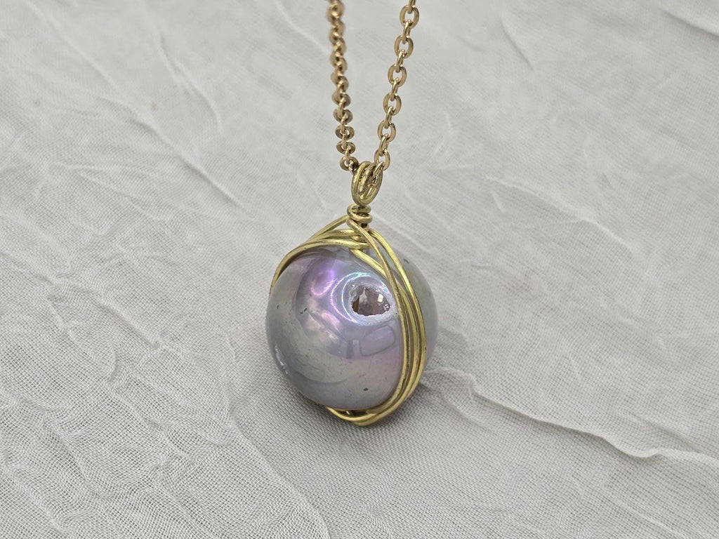 Pearl Necklace Geode Necklace Druzy Necklace Agate Diamond Crystal Natural Gemstone Quartz Gift for Women Girlfriend Wife Stone 20" Gold