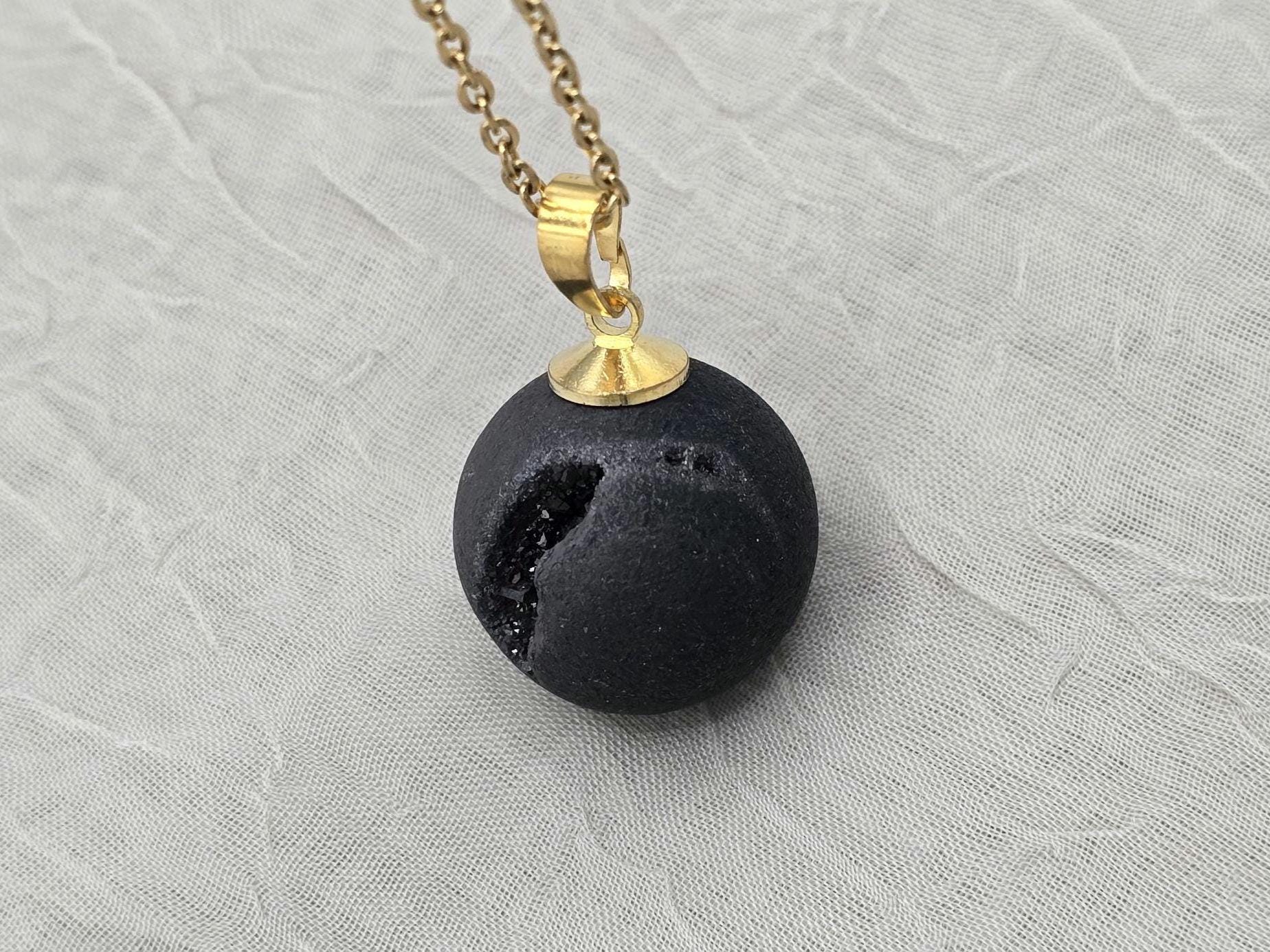 Black Geode Druzy Necklace, Onyx Agate Diamond Crystal, Natural Gemstone Quartz, Gift for Wife or Girlfriend
