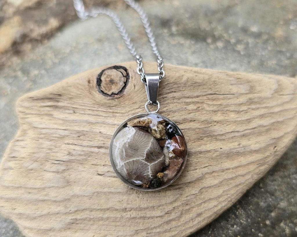 Petoskey Stone Necklace with Rocks from the Great Lakes