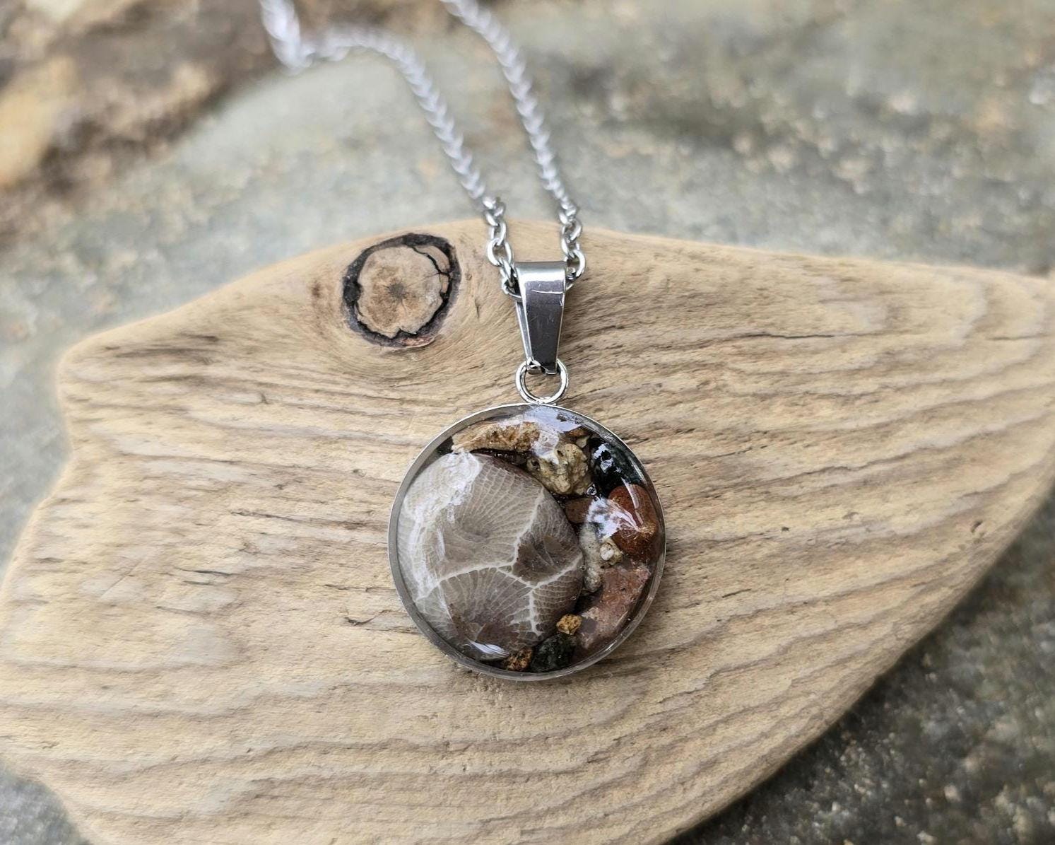 Petoskey Stone Necklace with Rocks from the Great Lakes