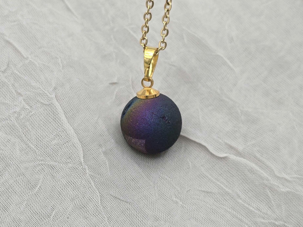 Rainbow Necklace Geode Necklace Druzy Necklace Agate Diamond Crystal Natural Gemstone Quartz Gift for Women Girlfriend Wife Stone 20" Gold