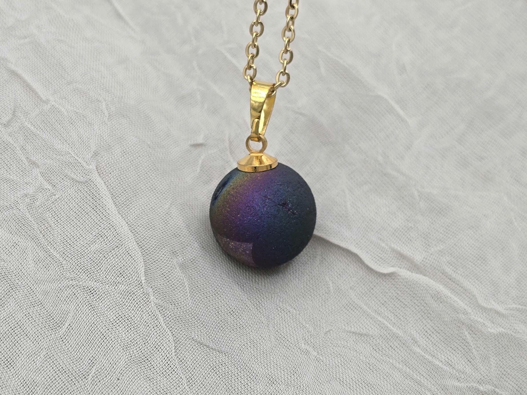 Rainbow Necklace Geode Necklace Druzy Necklace Agate Diamond Crystal Natural Gemstone Quartz Gift for Women Girlfriend Wife Stone 20" Gold