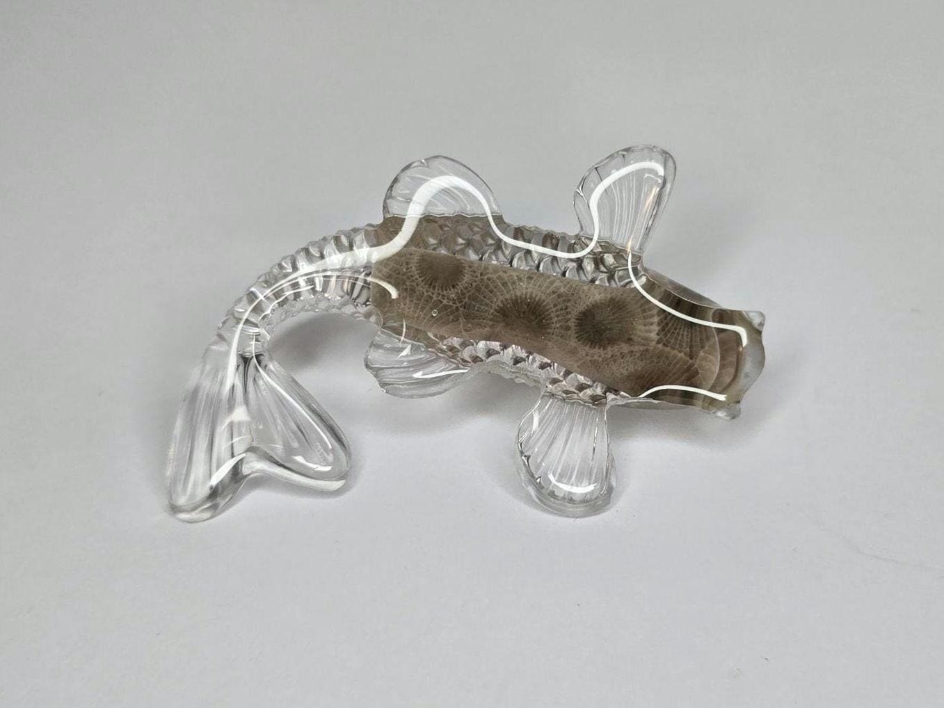 Petoskey Stone Fish Figurine, Stone Fish Sculpture, Great Lakes Rocks Gift, Gift for Rock Hunter, Gift for Fish Lover