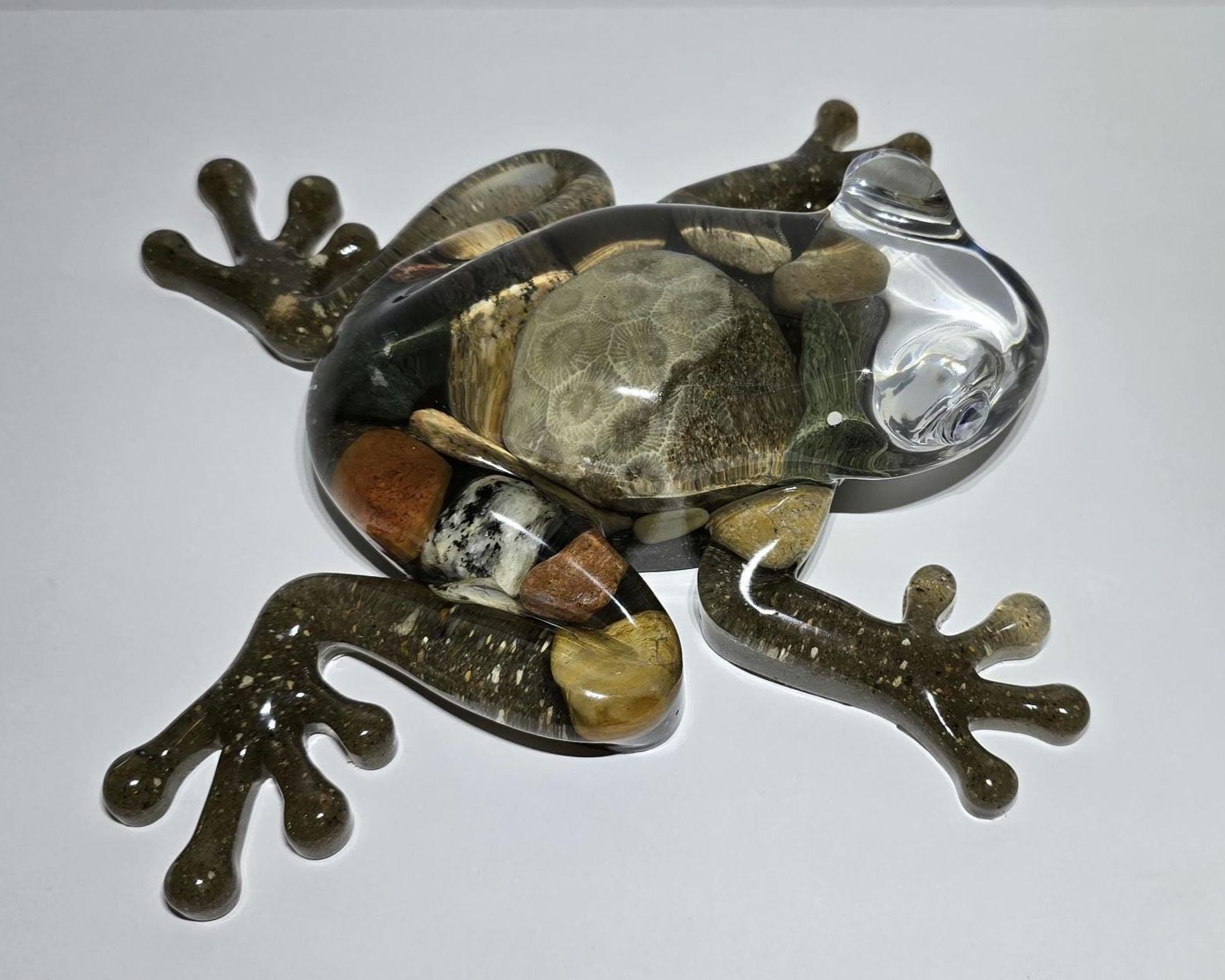 Giant Petoskey Stone Frog Figurine, Giant Resin Frog, Large Frog Decoration