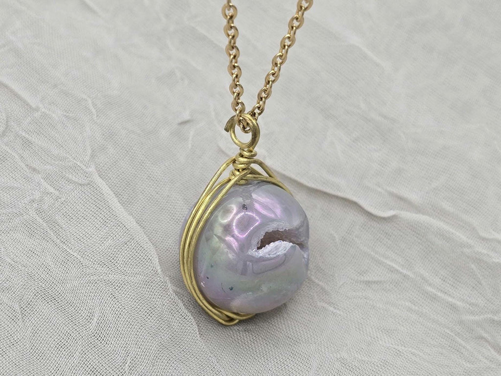 Pearl Necklace Geode Necklace Druzy Necklace Agate Diamond Crystal Natural Gemstone Quartz Gift for Women Girlfriend Wife Stone 20" Gold