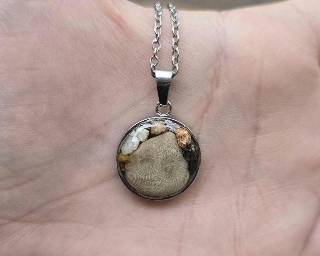 Petoskey Stone Necklace with rocks from the Great Lakes
