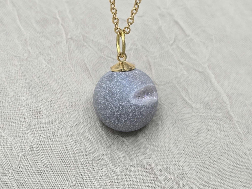 Gray Necklace Geode Necklace Druzy Necklace Grey Agate Diamond Crystal Natural Gemstone Quartz Gift for Women Girlfriend Wife Stone 20" Gold