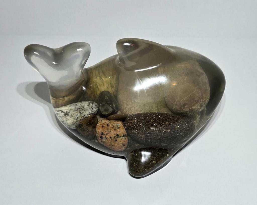 Petoskey Stone Whale Figurine, Charlevoix Stone Sculpture, Great Lakes Rocks Gift, Gift for Rock Hunter, Gift for Whale Lover