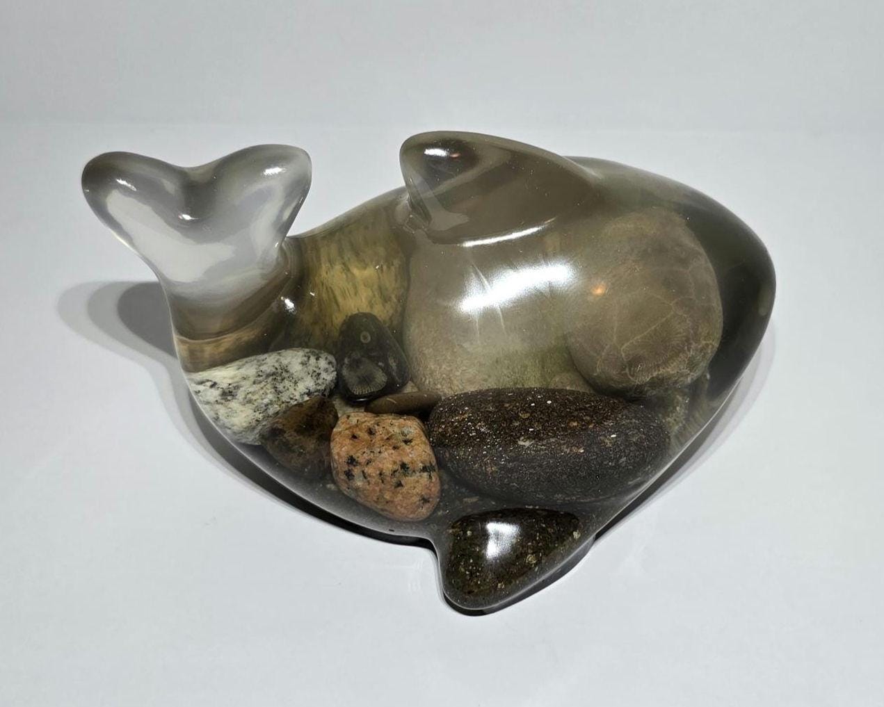 Petoskey Stone Whale Figurine, Charlevoix Stone Sculpture, Great Lakes Rocks Gift, Gift for Rock Hunter, Gift for Whale Lover