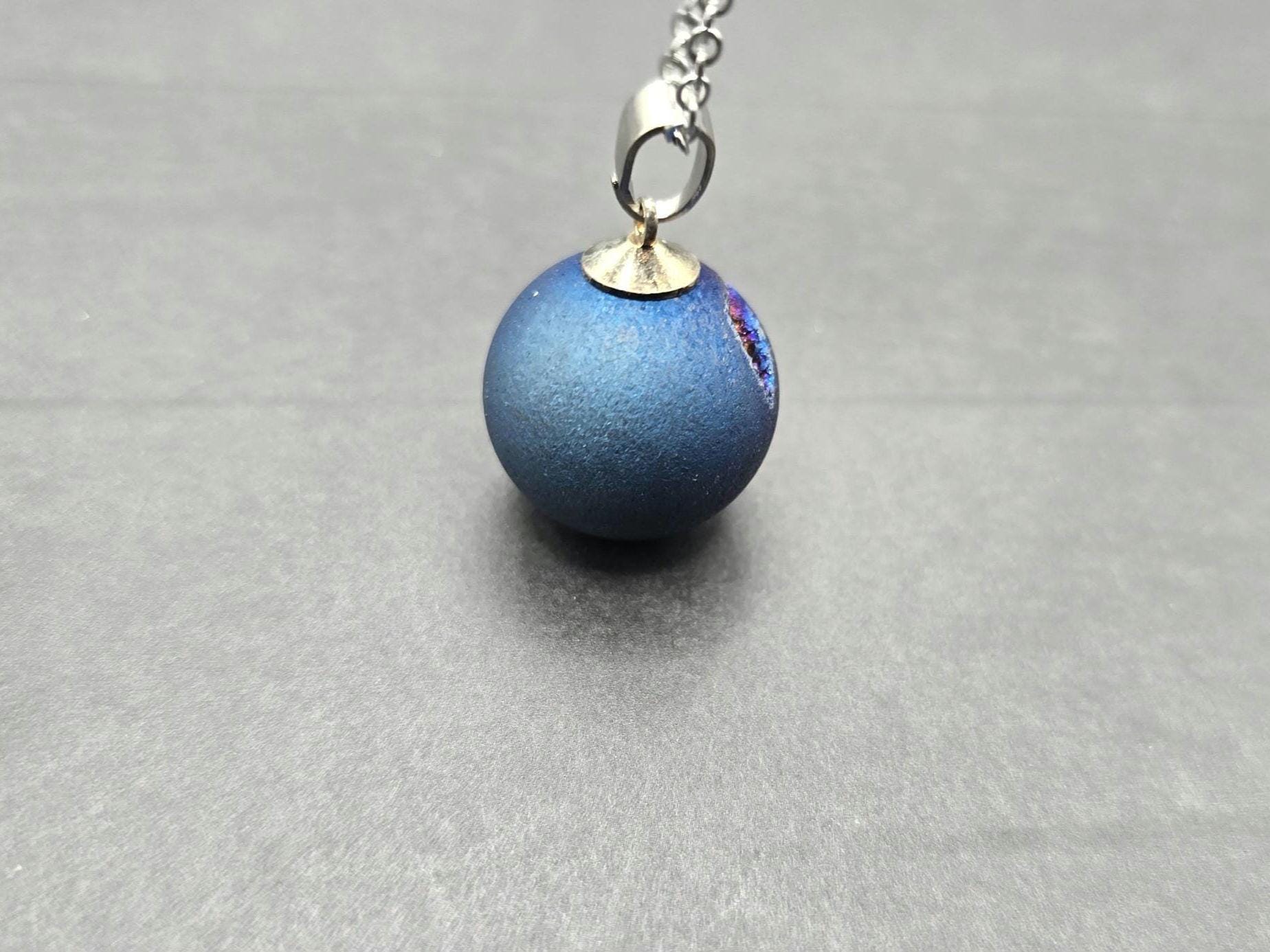 Sapphire Necklace Geode Necklace Druzy Necklace Blue Agate Diamond Crystal Gemstone Quartz Gift for Women Girlfriend Wife 18 Stainless Steel