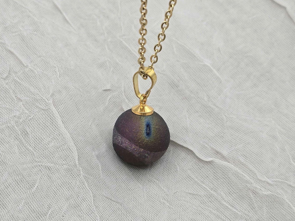 Rainbow Necklace Geode Necklace Druzy Necklace Agate Diamond Crystal Natural Gemstone Quartz Gift for Women Girlfriend Wife Stone 20" Gold