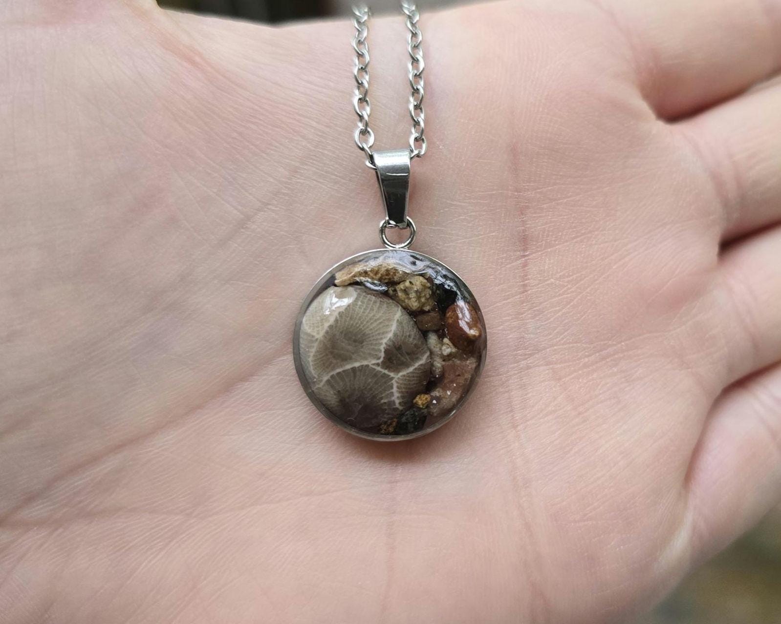 Petoskey Stone Necklace with Rocks from the Great Lakes