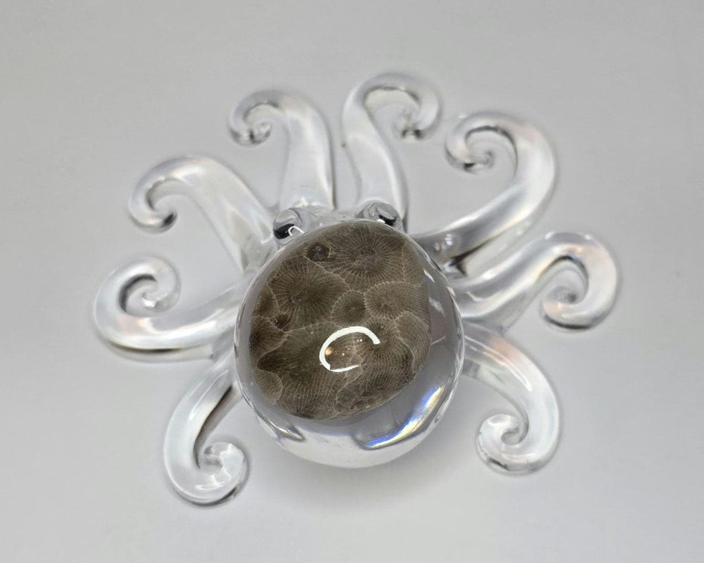 Petoskey Stone Octopus Figurine, Octopus Rock Sculpture, Great Lakes Rocks Gift, Gifts for Rock Hunter, Gift for Octopus Lover