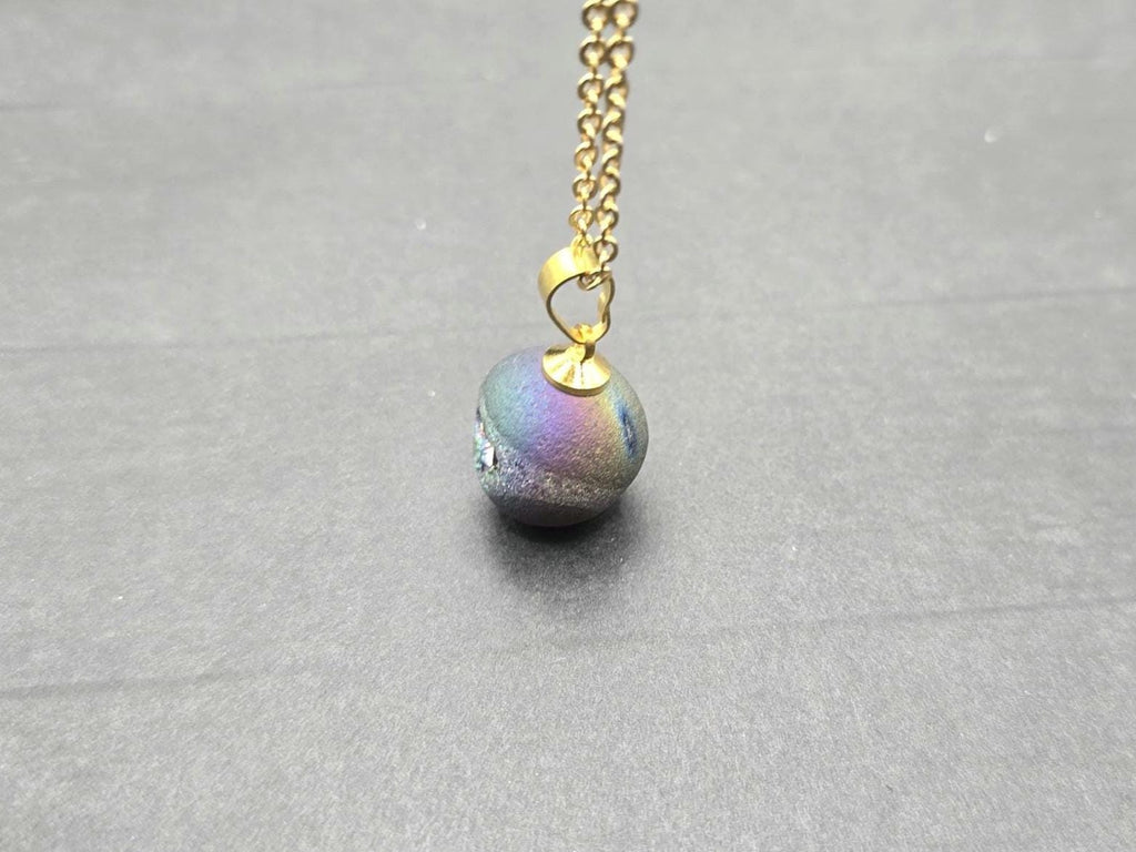 Rainbow Necklace Geode Necklace Druzy Necklace Agate Diamond Crystal Natural Gemstone Quartz Gift for Women Girlfriend Wife Stone 20" Gold