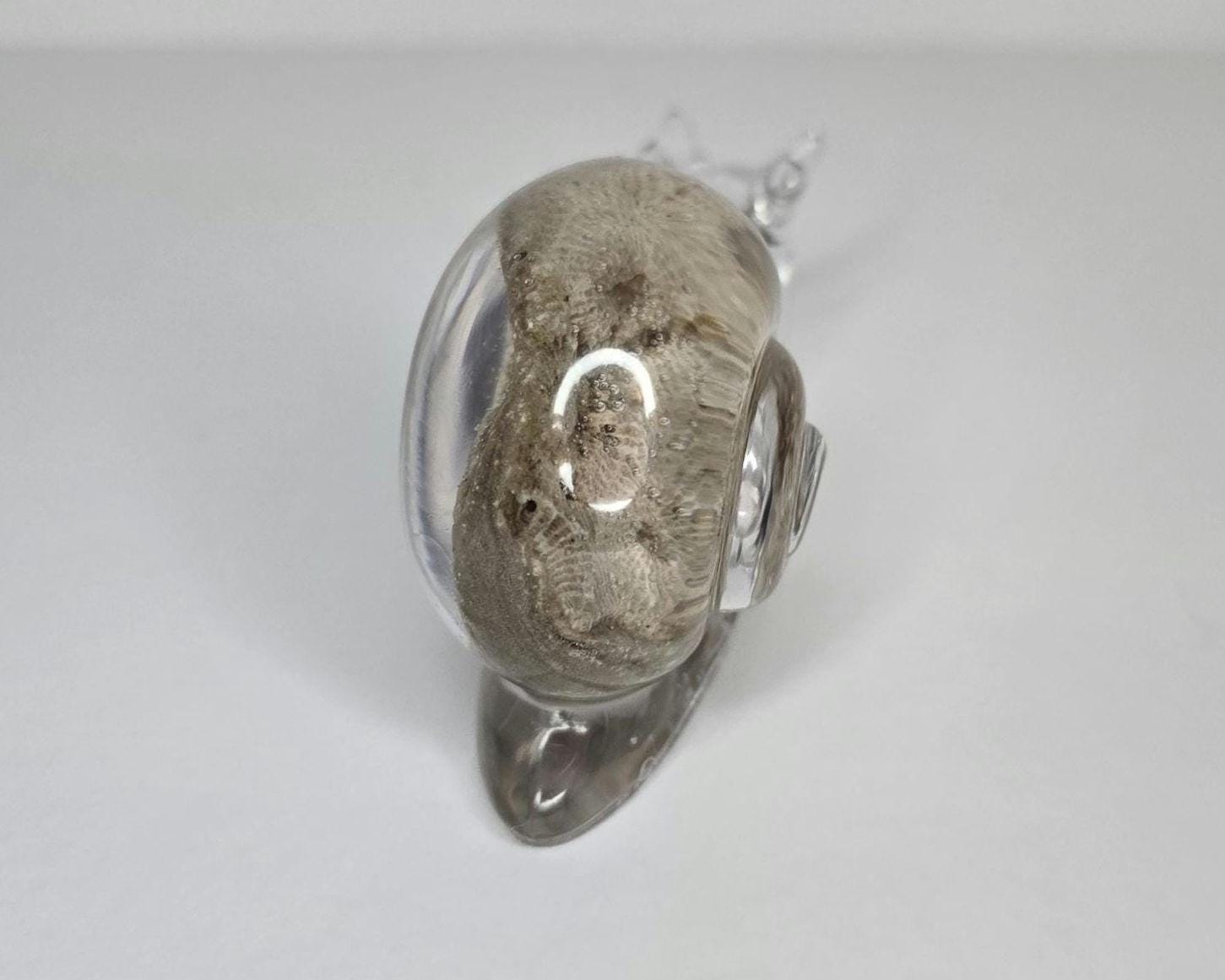 Petoskey Stone Snail Figurine, Resin Snail Sculpture, Great Lakes Rocks Gift, Gift for Rock Hunters, Gift for Anail Lover